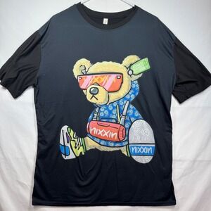 Nixxin Black Teddy Bear Graphic Print Crew Neck Short Sleeve T-Shirt‎ Mens Sz L
